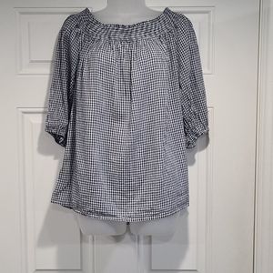 BLOUSE: Off Shoulder Black/White Check Blouse